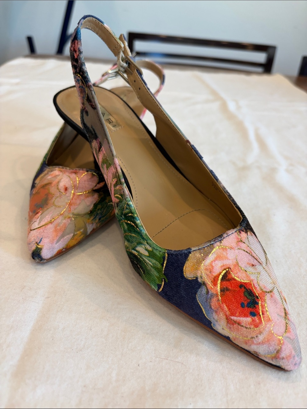 Tahari Floral Pointed Slingback Flats - Pink, Green, Navy